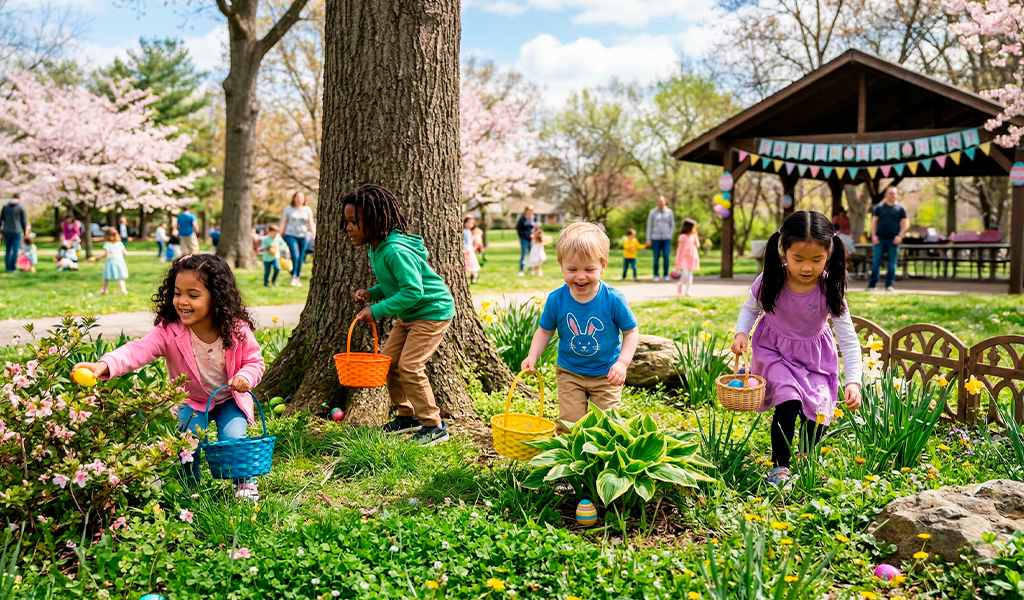 Caça aos ovos de Páscoa nos Estados Unidos.