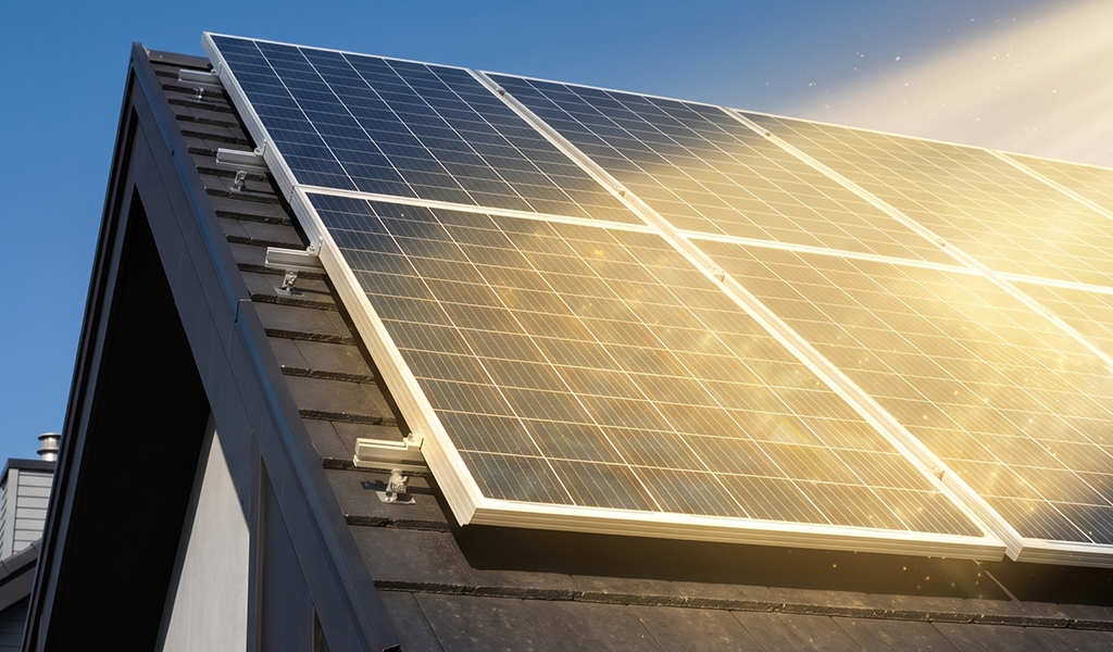Painéis solares instalados telhado residencial