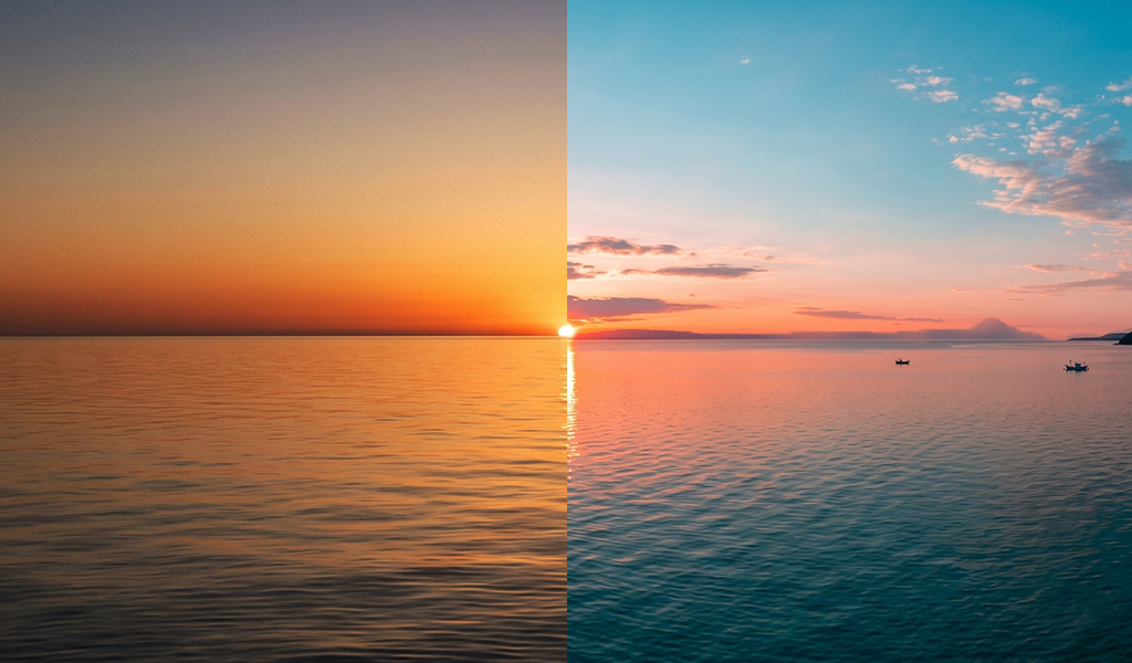 Comparação cores céu pôr do sol