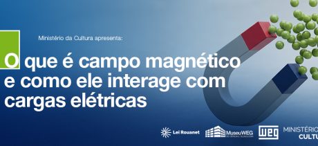 Banner sobre campo magnético e sua interação com cargas elétricas.